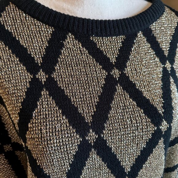 Truly Vintage gold and black sweater top or dress in plus size diamond pattern - Picture 7 of 7